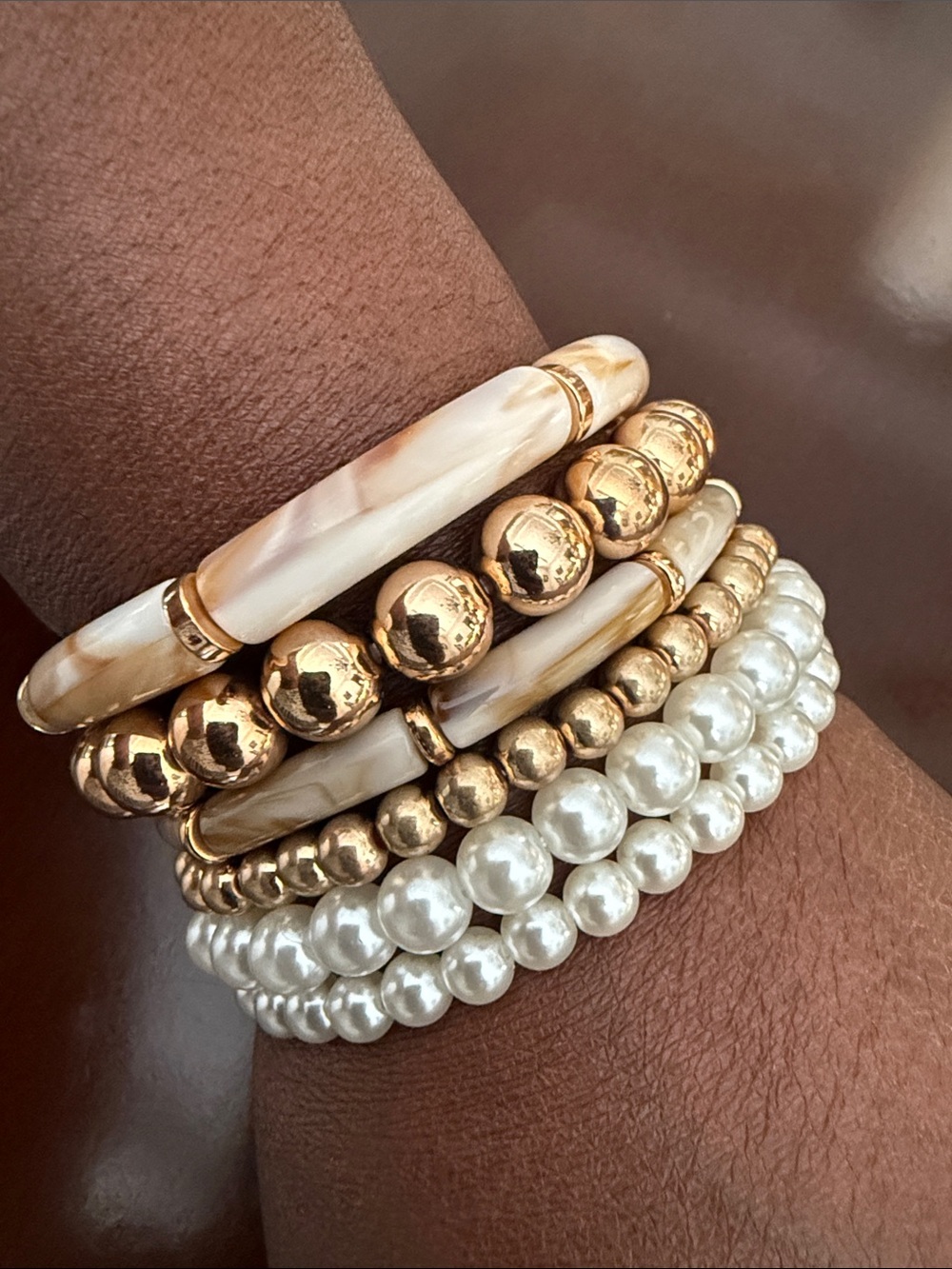 Gold and Pearl Multi-Strand Women's Bracelet Stack
